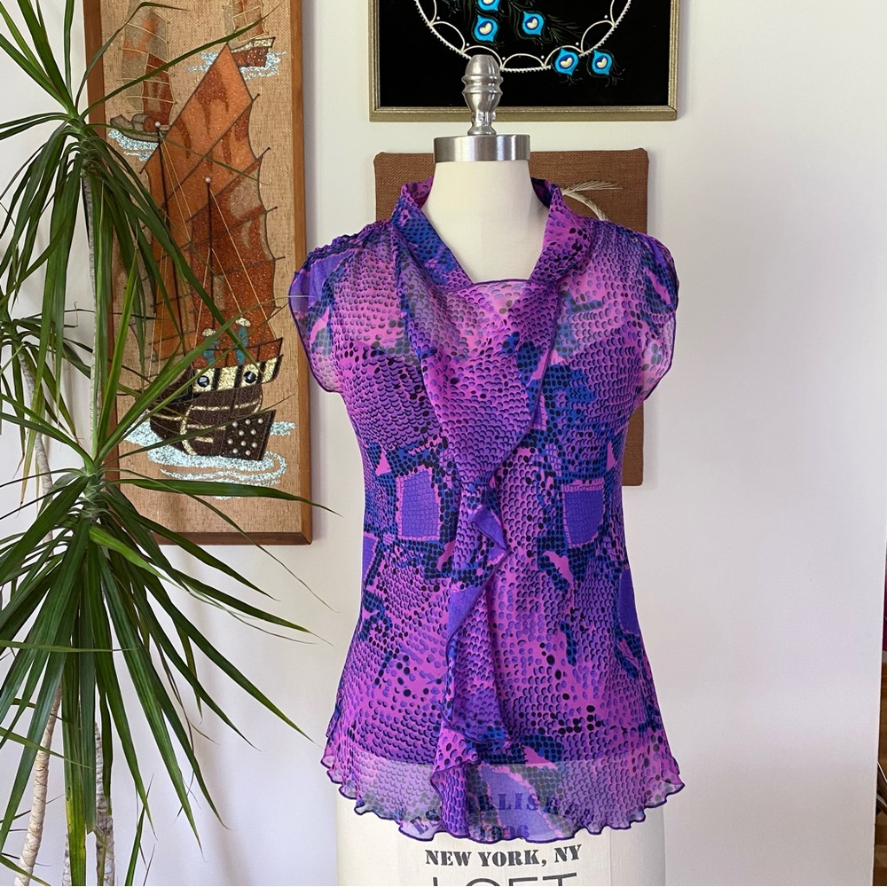 Diane Von Furstenberg Purple Python Print Blouse Size 8